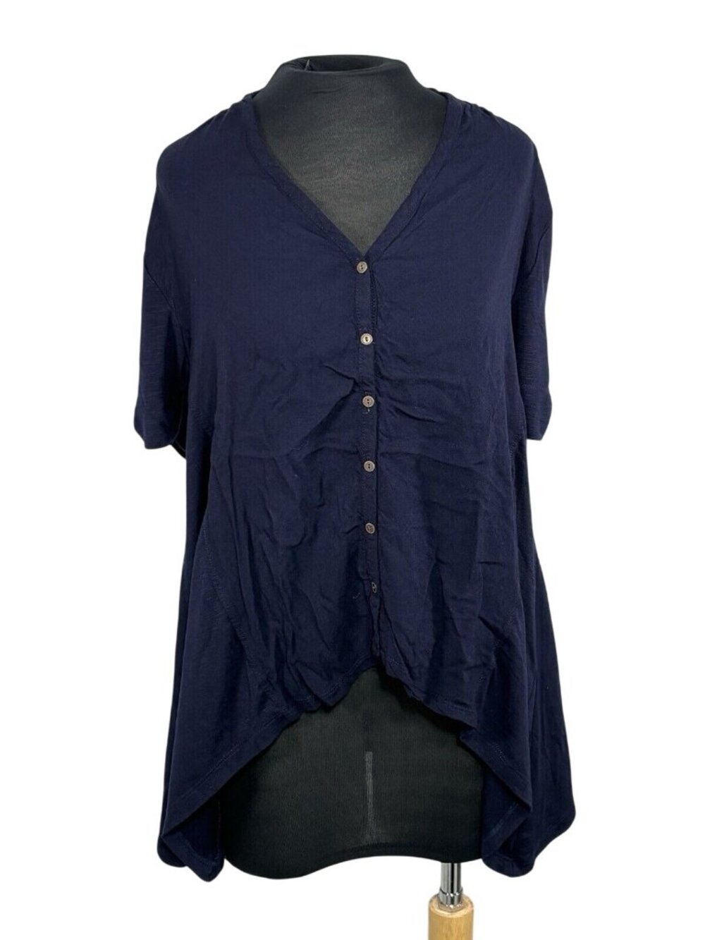 89th & Madison Womens Navy Button-Front High-Low Top Size XL